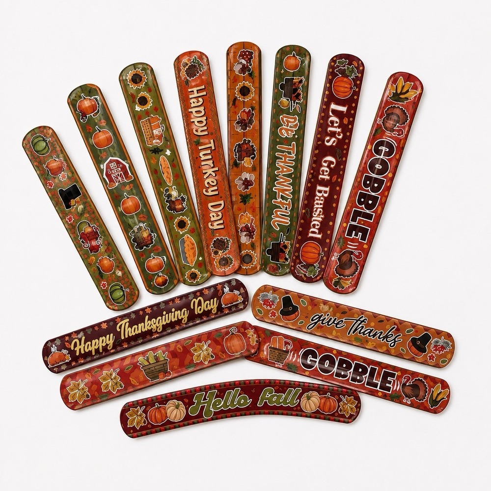 Thanksgiving Slap Bracelets 15 Pc Lot Turkey Pumpkin Fall Favors Kids Teachers